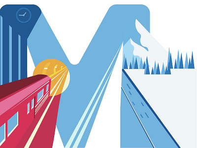 Train to the mountains 36dayoftype clean colorful creative illustration mountain train