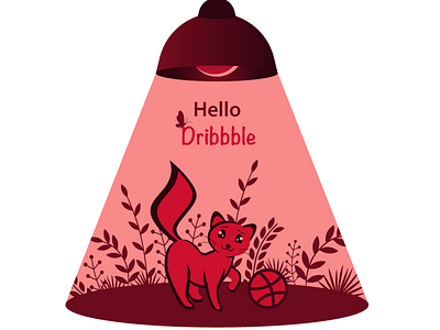 Hello Dribbble! animal cat debut design first shot flat hello dribbble illustration illustrator vector