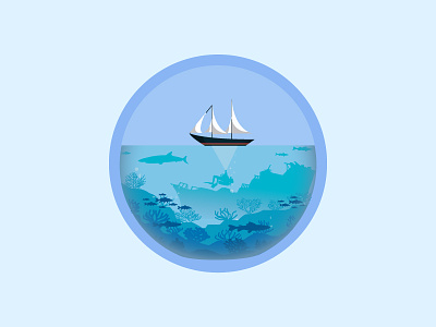 Sea 🌊 ⛵ 🦈 boat design illustration sea shark under the sea under water