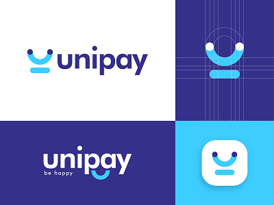 Unipay Logo Design app icon application modern brand brand identity clever smart creative digital fintech finance blue cyan for sale unused buy geometry geometric happy customer icons letter u logo designer logo mark symbol icon money cash bill pay payment finance crypto security payment pay tech transaction u logo