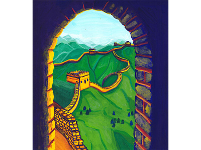 Great Wall china design gouche great wall illustration painting vector illustration