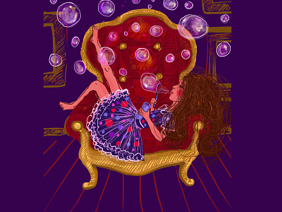 Soap bubbles armchair castle childrens illustration design digital illustration illustration princess purple soap bubbles