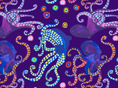 Octopus pattern childrens illustration coral reef digital illustration illustration ocean octopus pattern purple sea sea life surface design surface pattern violet