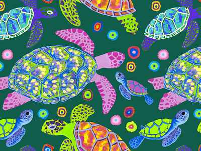 Sea turtle pattern childrens illustration coral reef design digital illustration illustration ocean pattern sea sea turle surface design surface pattern turtle