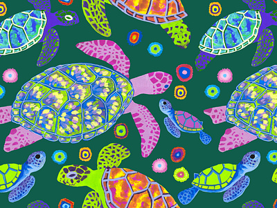 Sea turtle pattern childrens illustration coral reef design digital illustration illustration ocean pattern sea sea turle surface design surface pattern turtle