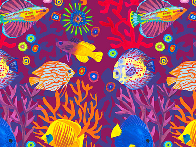 Coral reef pattern childrens illustration coral design digital illustration exotic fish illustration pattern reef seamless surface tropical underwater