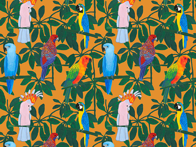 Parrots pattern bird design digital illustration illustration jungle parrot pattern rainforest seamless surface