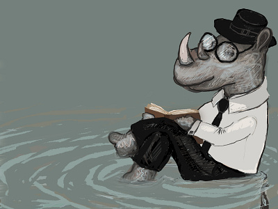 Rhino the professor animal cartoon digital illustration illustration