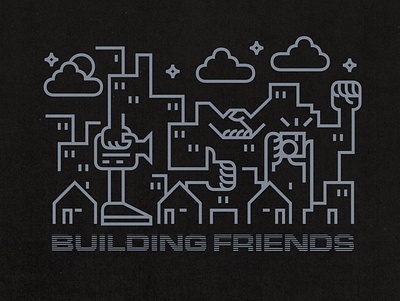 Bulding friends abstract art apparel design graphic illustration