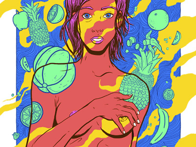 Fruit Salad chris fruit girl illustration pattern somekidchris tropical wallpaper wojcicki