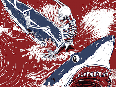Surf Nightmare art color duotone illustration nightmare screenprint shark skeleton somekidchris surf two