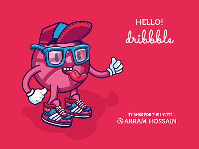 Hello Dribbble ball cartoon character debut dribbble first hello illustration shot