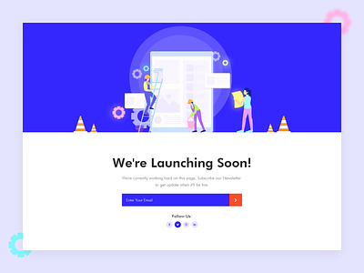 Coming Soon Web Page 404 blue colourful coming soon construction page illustration modernui trendyui uidesign web page website websitelive xd design