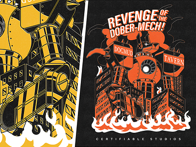 Revenge of the Dober-mech! city comic drawing god halftone illustration robot vector