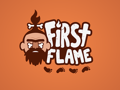 First Flame cartoon caveman dinosaur fire first flame fun game handlettered illustration logo orange rounded