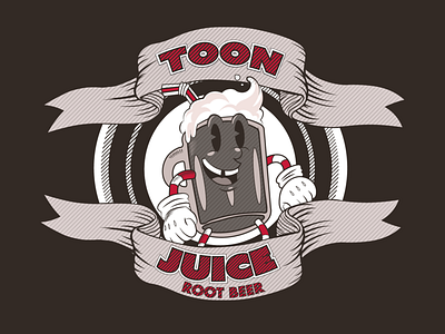 Toon Juice Rootbeer cartoon greyscale illustrative logo