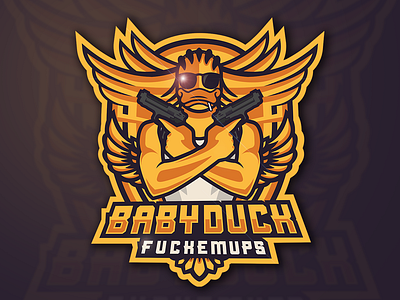 Baby Duck Fuckemups bird crew duck emblem gaming gold gun illustration logo mascot psorts sports sunglasses team vector