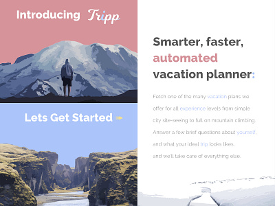 Tripp Landing Page beautiful city introduction landing page mountains nature site seeing travel trip unique vacation view