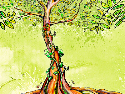 Splash tree colors green illustration ink tree water color