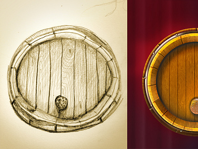 Barrel making off app barrel cellar cork drawing illustration photosh wine wood