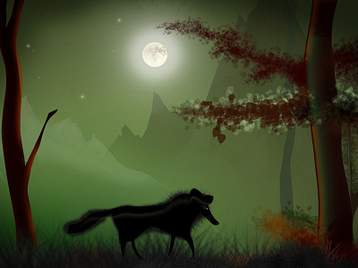 Wolf forest moon night wild wildlife wolf