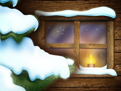 Christmas Window candel chalet christmas fir illustration montain new year snow window