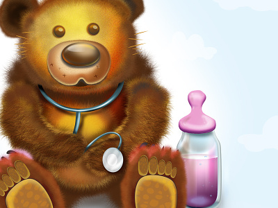 Pediatric illustration bear paw pediatric plush stethoscop teat teddy