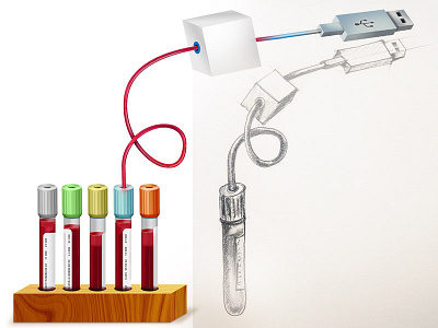 internal laboratory blood analysis analysis blood connect illustration plug sketch usb