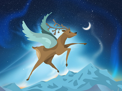 Moonlight Deer christmas deer illustration light montains moon moonlight wings winter