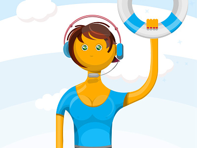 Call Center back office buoy call center headphone help hotline summer woman work
