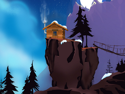 Mountain Refuge cabin lanscape monkey bridge moon mountain nature peace pines refuge rock sky