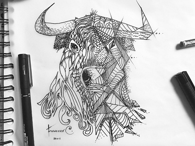 Torro artist pen black only bull drawing mandala origami pencil tattoo taureau toro