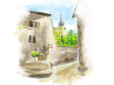 Conflans aquarelle conflans medieval old city savoy water colors