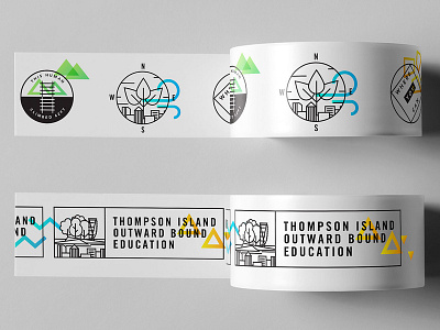 Thompson Island Sticker roll brand and identity design system emblem design emblem logo fluorescent colors logo nature sticker design