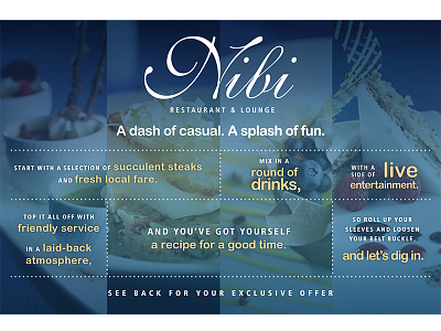 Nibi Restaurant coupon exclusive guests high class high end mailer nibi offer print restaurant