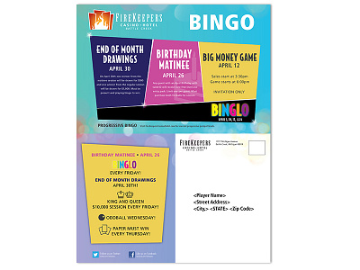 Bingo Calendar Front and Back april bingo events guests mailer personalized print