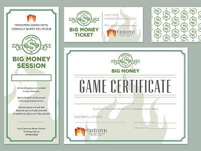 Big Money bingo brand casino certificate collateral games invite print ticket