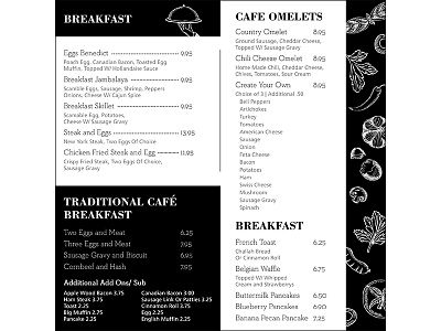 Cafe 24/7 Menu Exploration 2 breakfast cafe chalk drawing eat food illustration items menu print