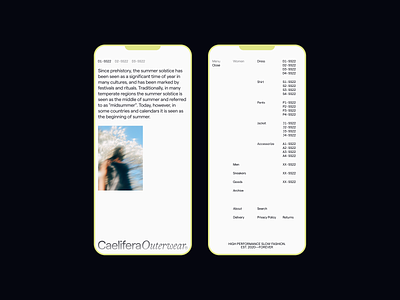 CaeliferaOuterwear—6 art direction layout mobile typography web