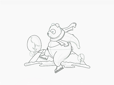 Skating panda digital sketching illustration