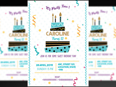 Birthday Party Invitation PSD Flyer+ Social media Post
