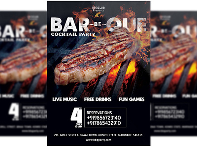 Barbeque Party Flyer + Social Media PSD Template