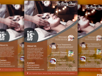 Spa Flyer + Social Media Free PSD Template body massage face treatments flyer nails care offers salon social media social media design spa spa center spa flyer spa social media therapy