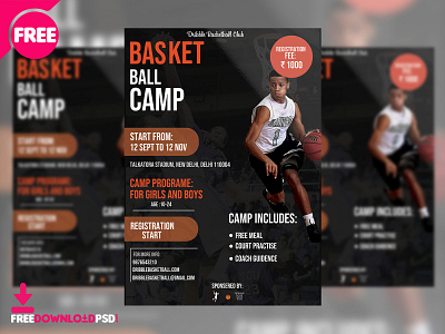 Basketball Sports Camp Flyer Free PSD basketball basketball camp basketball camp flyer design flyer flyer design sports camp sports camp flyer