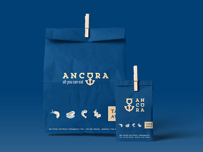 Ancòra take away brand brandidentity branding corporate design font food identity logo logodesign logotype mark minimal mockup packaging paperbag seafood stationery typography