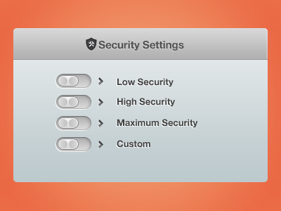 Security Setup Window security settings switch toggle ui ux window