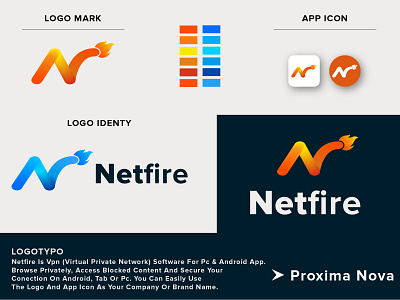 Logo Design Shot 1 app blue branding company design fire graphicdesign graphics logo logodesign n letter n logo net new orange typographic typography vector vpn