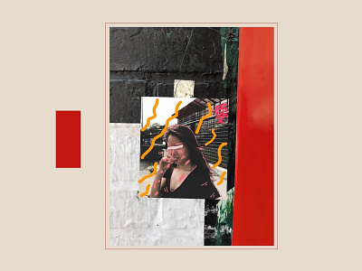 Debbie in NY art china collage cover graphic design illustrator new york pop art portrait red squares street art walls woman