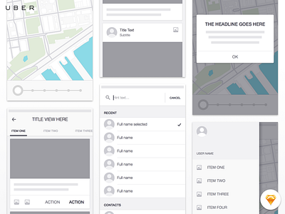 Uber iOS Wireframe Kit - Freebie app ios mobile uber ui ui kit ux wireframe