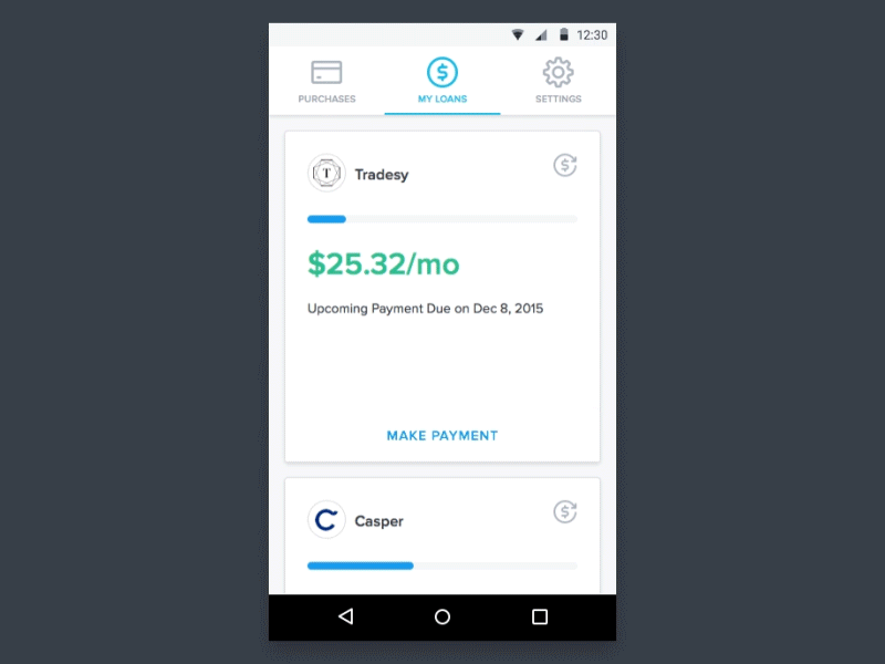 Affirm - Make a Payment android animation app flow mobile principle prototype ui ux